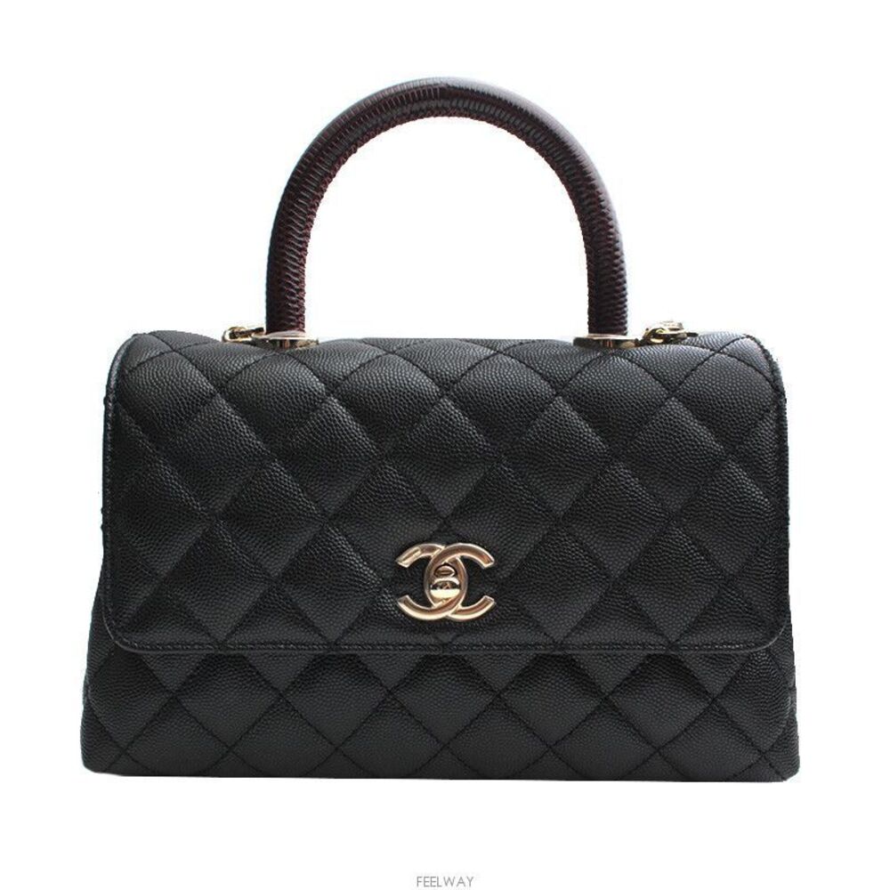 Coco Handle Medium Black Caviar Lizard Champagne Gold Interior Chip
